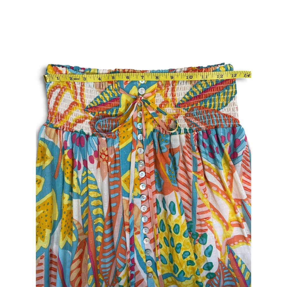 Christian Siriano Tropical Floral Smocked Button Front High Low Maxi Skirt M - Picture 10 of 16